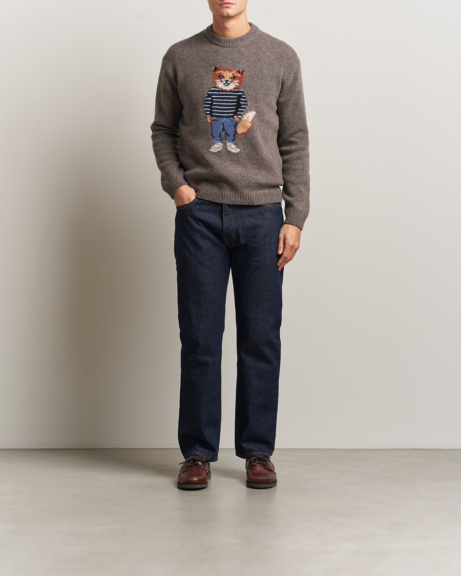 Uomini | Maglieria | Maison Kitsuné | Dressed Fox Wool Knitted Sweater Dark Grey Melange