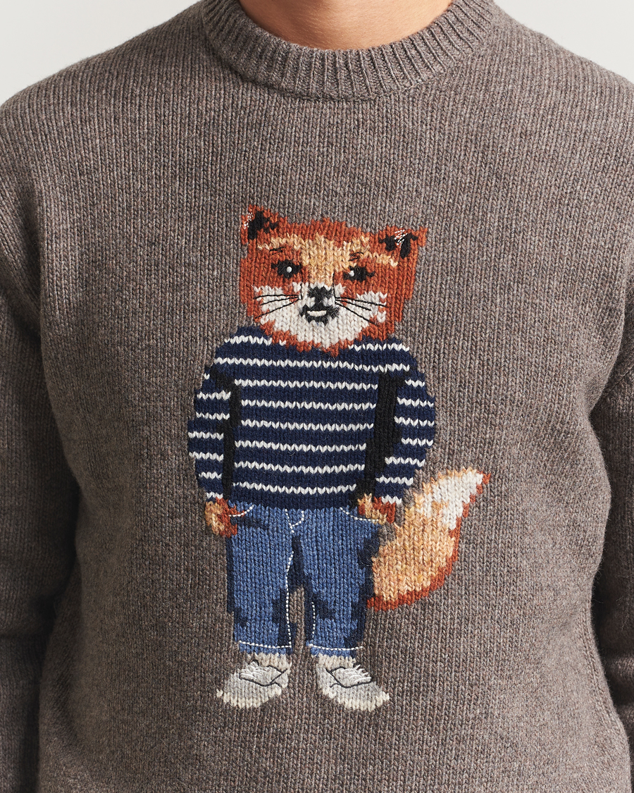 Uomini | Maglieria | Maison Kitsuné | Dressed Fox Wool Knitted Sweater Dark Grey Melange