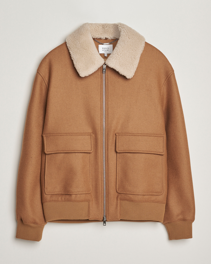Uomini | Giacche | Maison Kitsuné | Wool Shearling Collar Aviator Jacket Ginger Brown