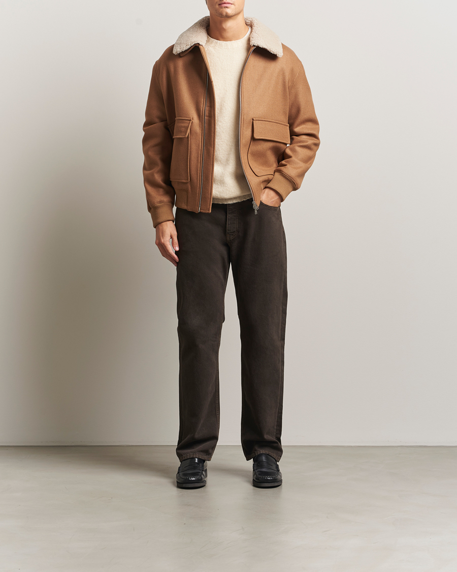 Uomini | Giacche | Maison Kitsuné | Wool Shearling Collar Aviator Jacket Ginger Brown