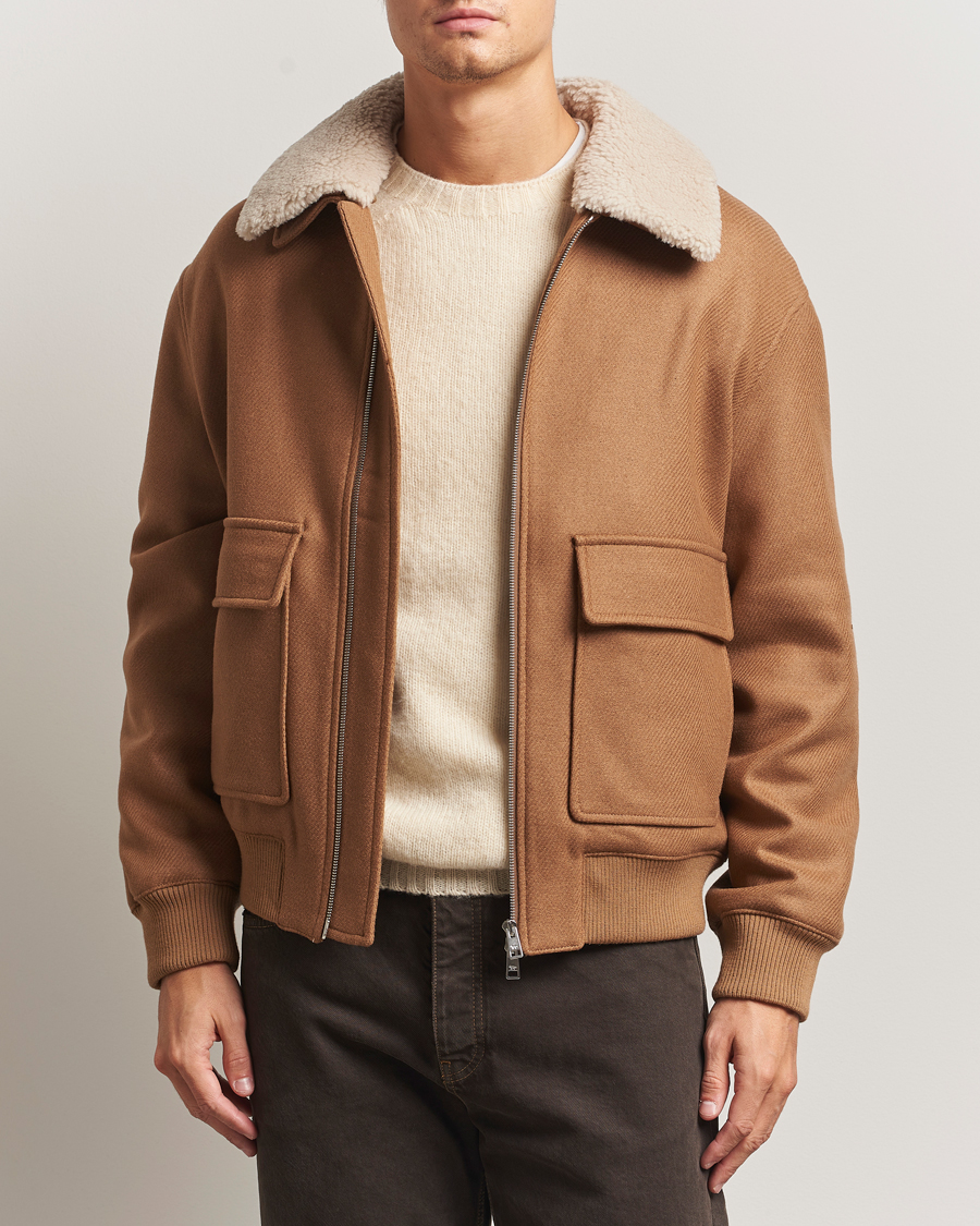 Uomini | Giacche | Maison Kitsuné | Wool Shearling Collar Aviator Jacket Ginger Brown
