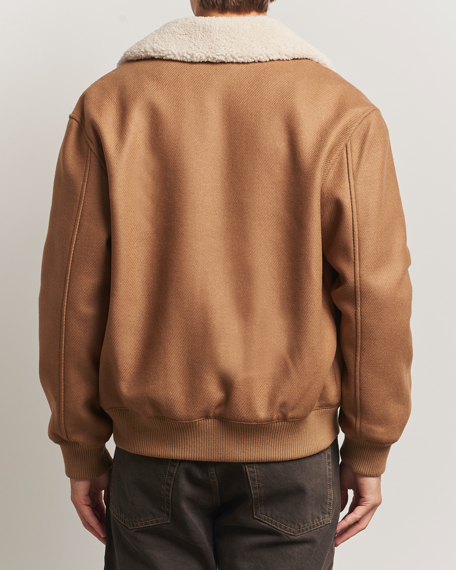 Uomini | Giacche | Maison Kitsuné | Wool Shearling Collar Aviator Jacket Ginger Brown