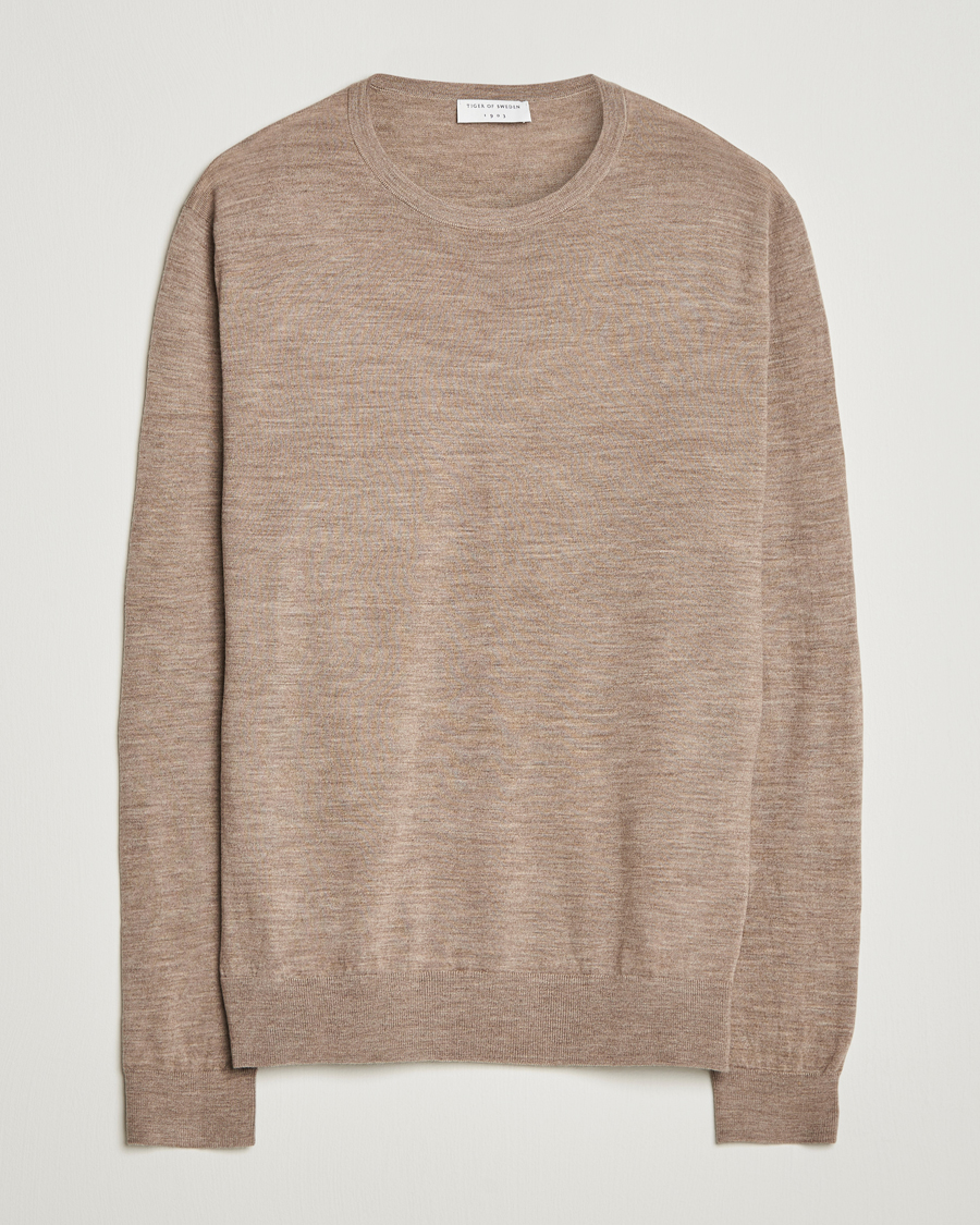 Uomini | Maglieria | Tiger of Sweden | Connor Extra Fine Merino Crew Neck Pullover Beige Melange
