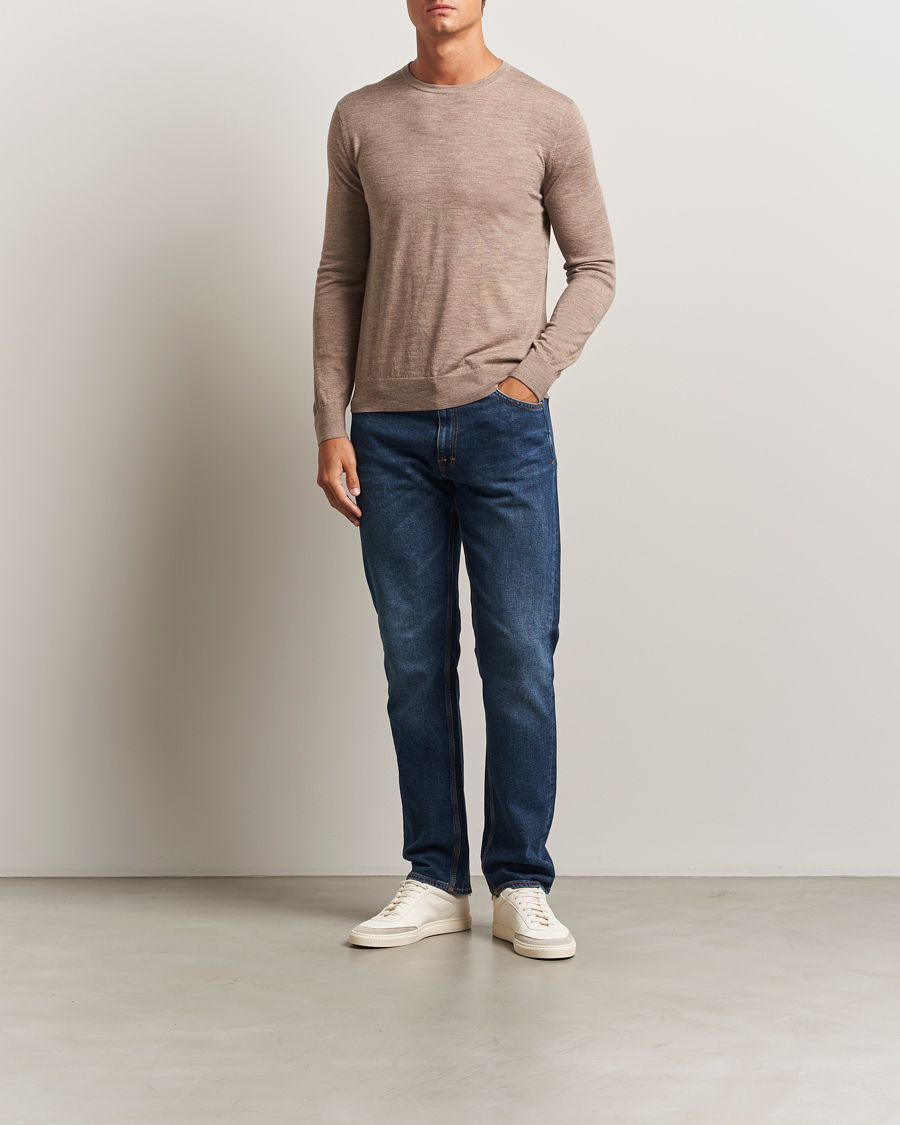 Uomini | Maglieria | Tiger of Sweden | Connor Extra Fine Merino Crew Neck Pullover Beige Melange
