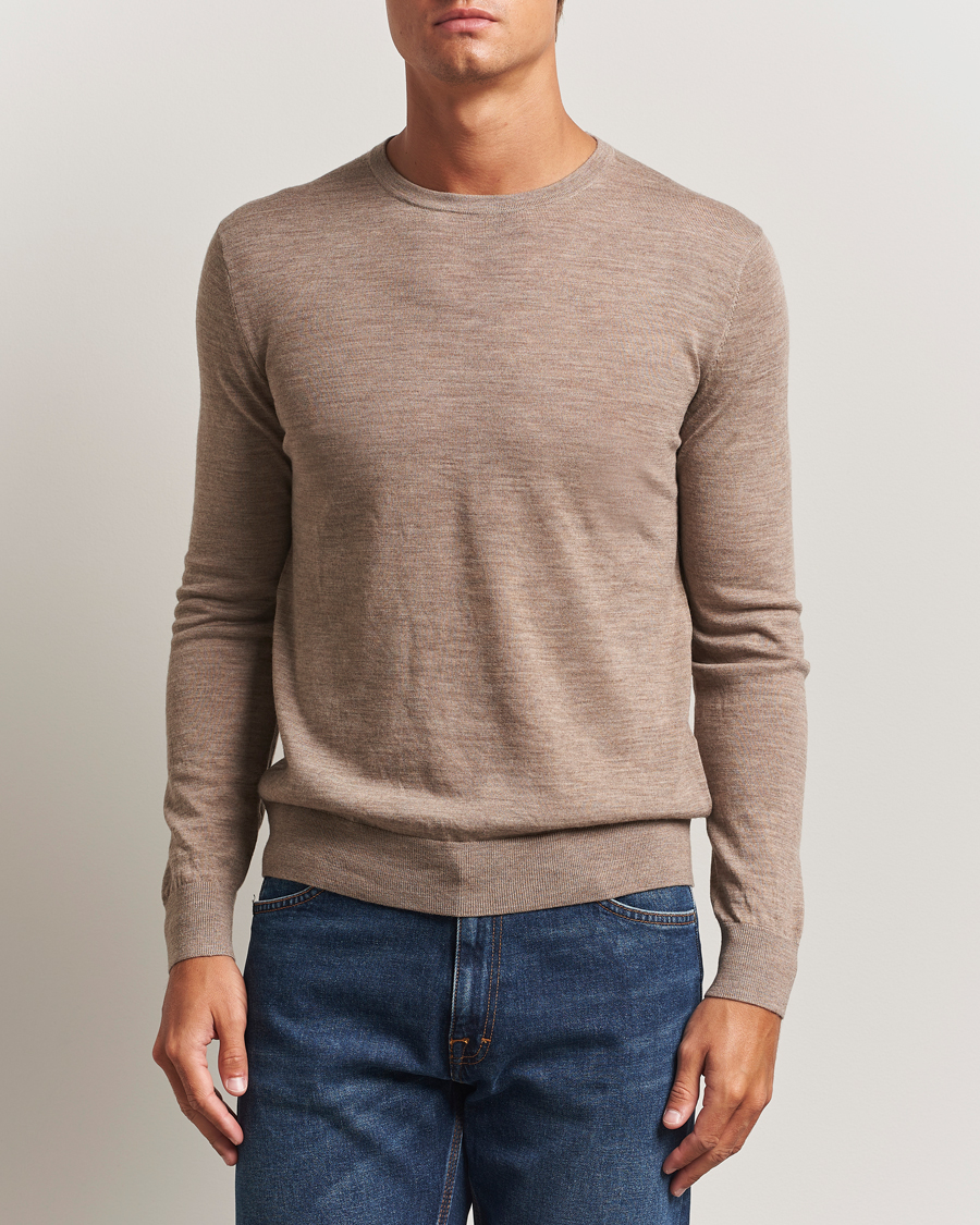 Uomini | Maglieria | Tiger of Sweden | Connor Extra Fine Merino Crew Neck Pullover Beige Melange