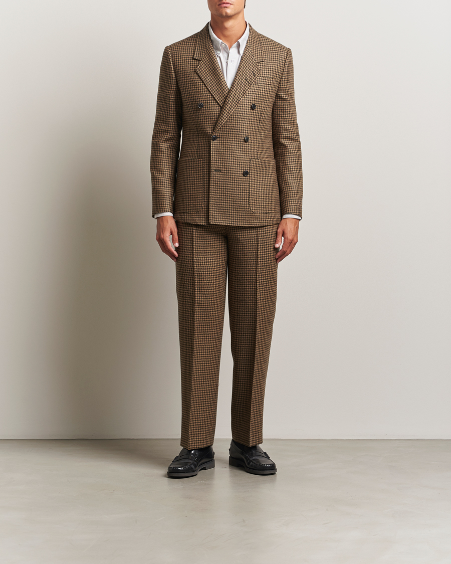 Uomini | Pantaloni | Tiger of Sweden | Todne Swedish Wool Dogtooth Trousers Brown Olive