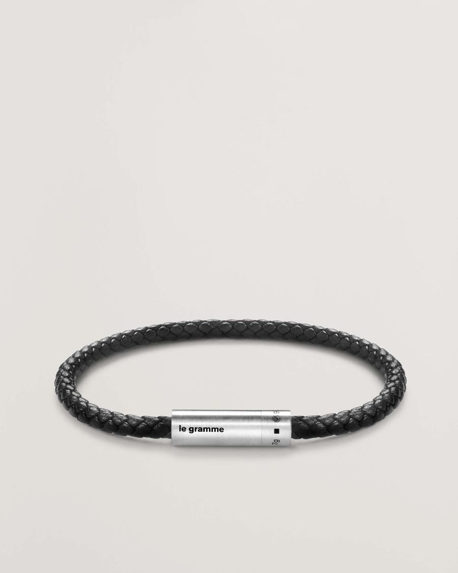 Uomini | Gioielli | LE GRAMME | Leather Cable Bracelet Black/Sterling Silver 7g