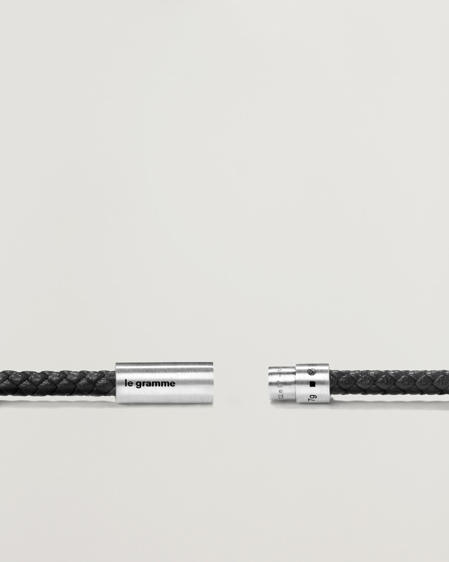 Uomini | Gioielli | LE GRAMME | Leather Cable Bracelet Black/Sterling Silver 7g
