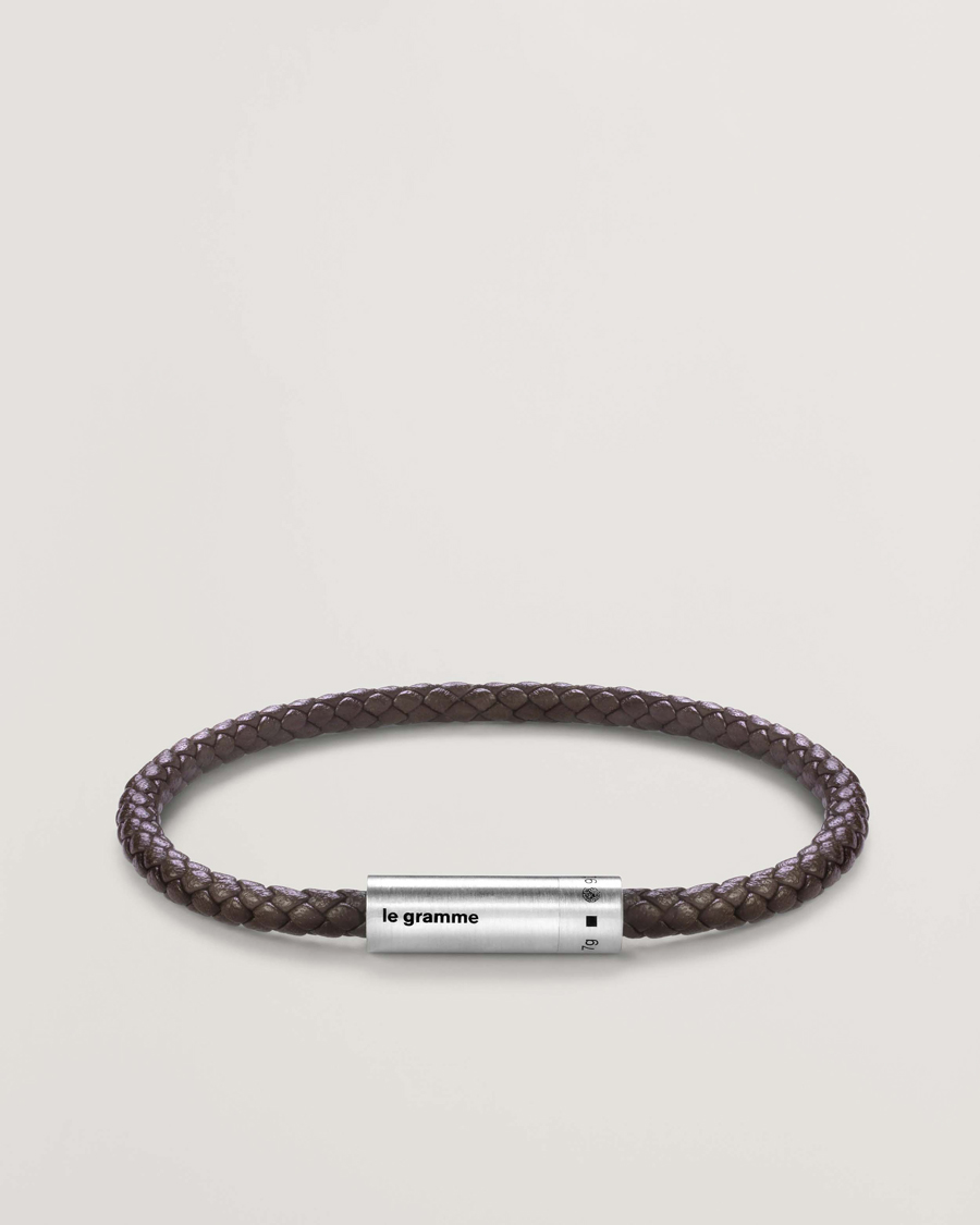 Uomini | Gioielli | LE GRAMME | Leather Cable Bracelet Brown/Sterling Silver 7g
