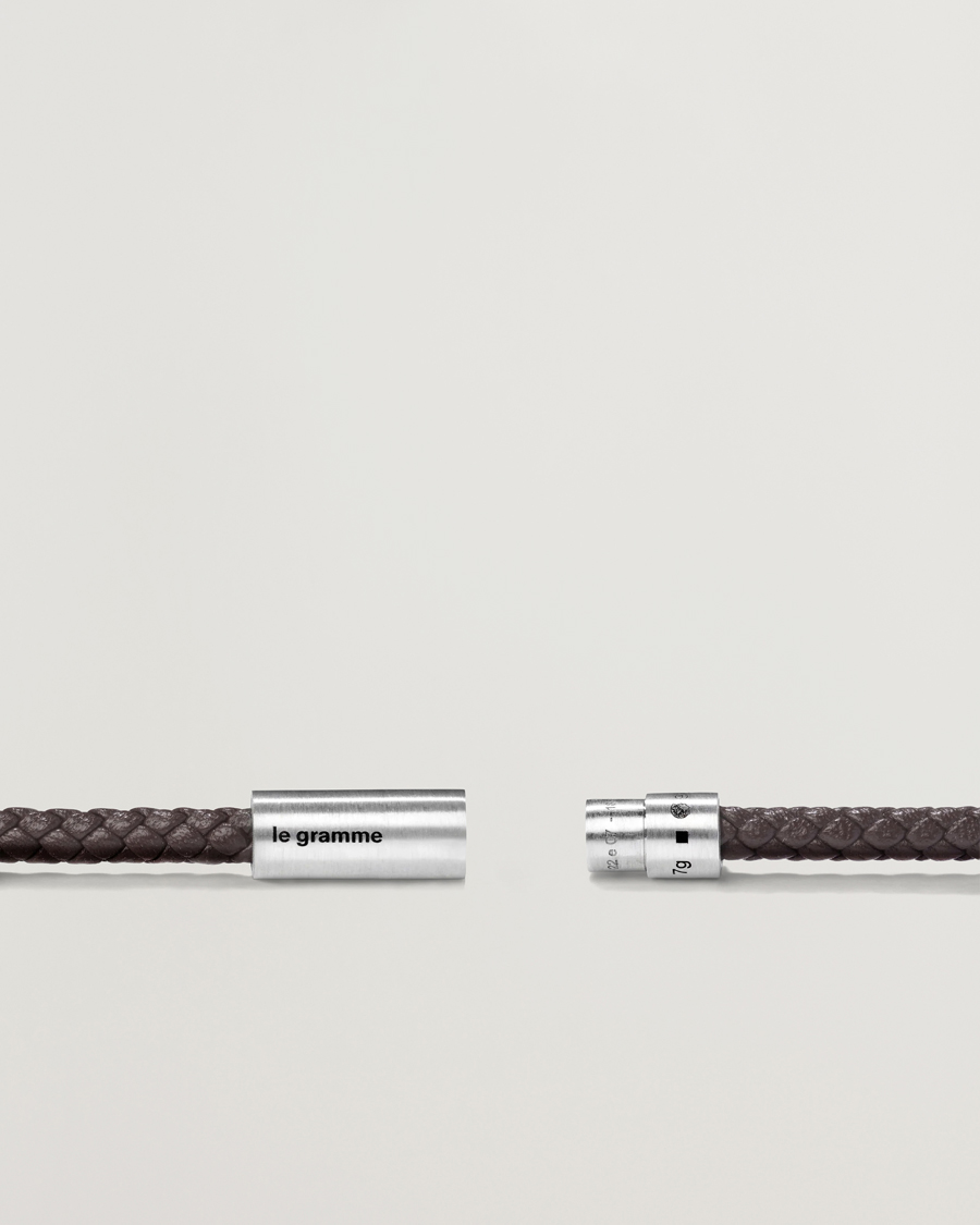 Uomini | Gioielli | LE GRAMME | Leather Cable Bracelet Brown/Sterling Silver 7g
