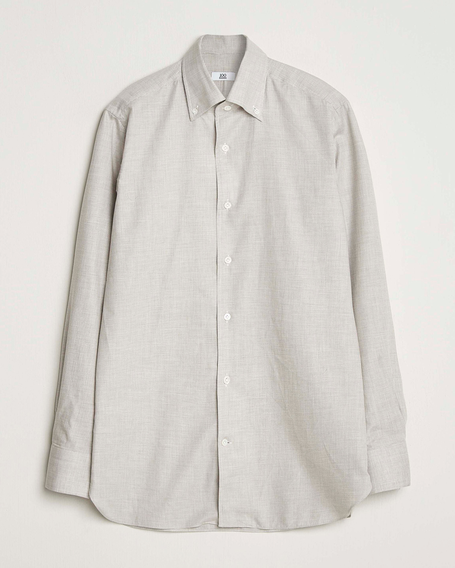 Uomini | Camicie | 100Hands | Micro Houndstooth Flannel Button Down Beige
