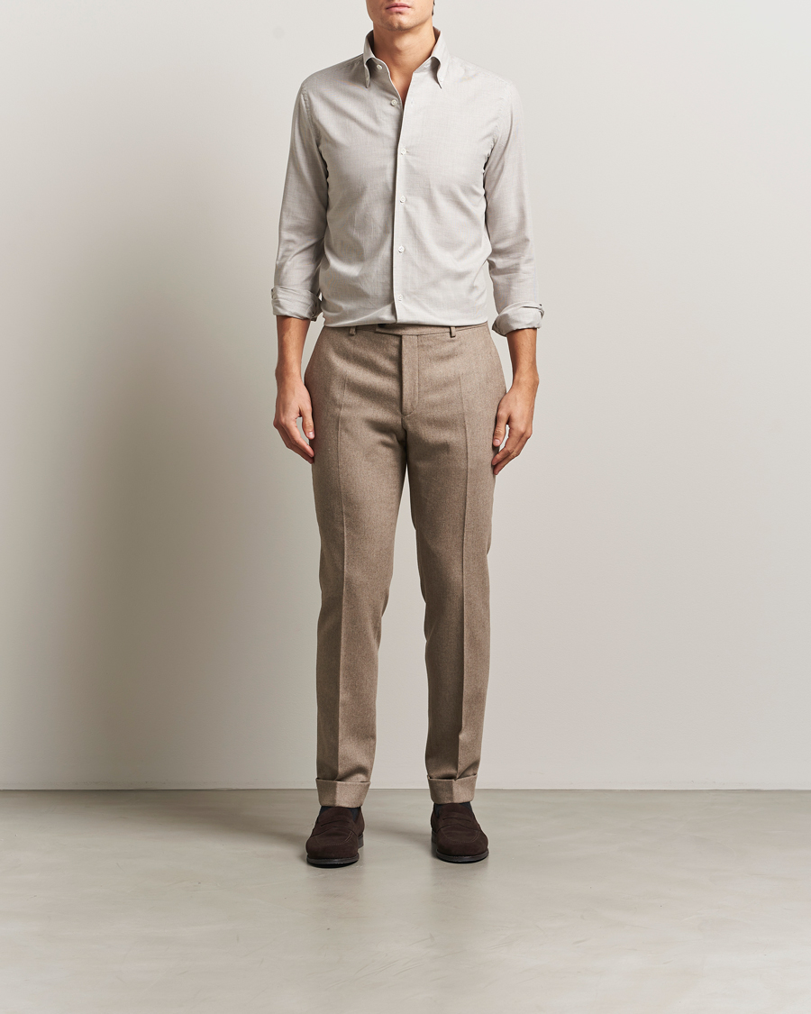 Uomini | Camicie | 100Hands | Micro Houndstooth Flannel Button Down Beige