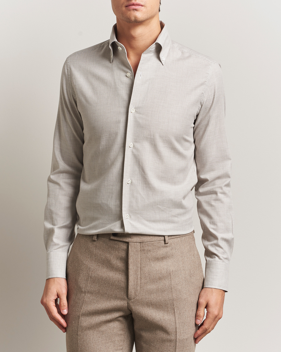 Uomini | Camicie | 100Hands | Micro Houndstooth Flannel Button Down Beige