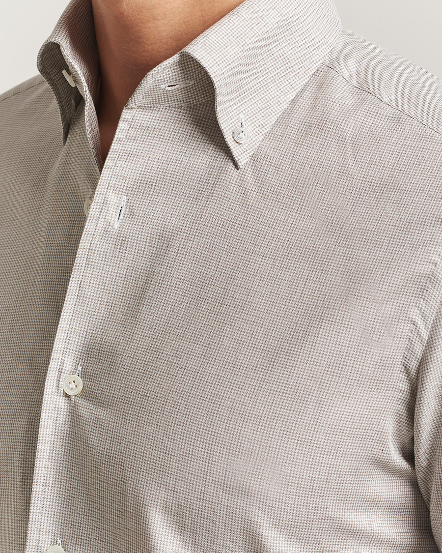 Uomini | Camicie | 100Hands | Micro Houndstooth Flannel Button Down Beige