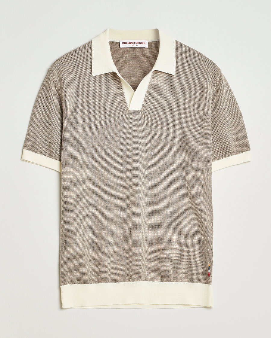 Uomini | Polo | Orlebar Brown | Horton Contrast Merino Polo Morel Brown/Sand