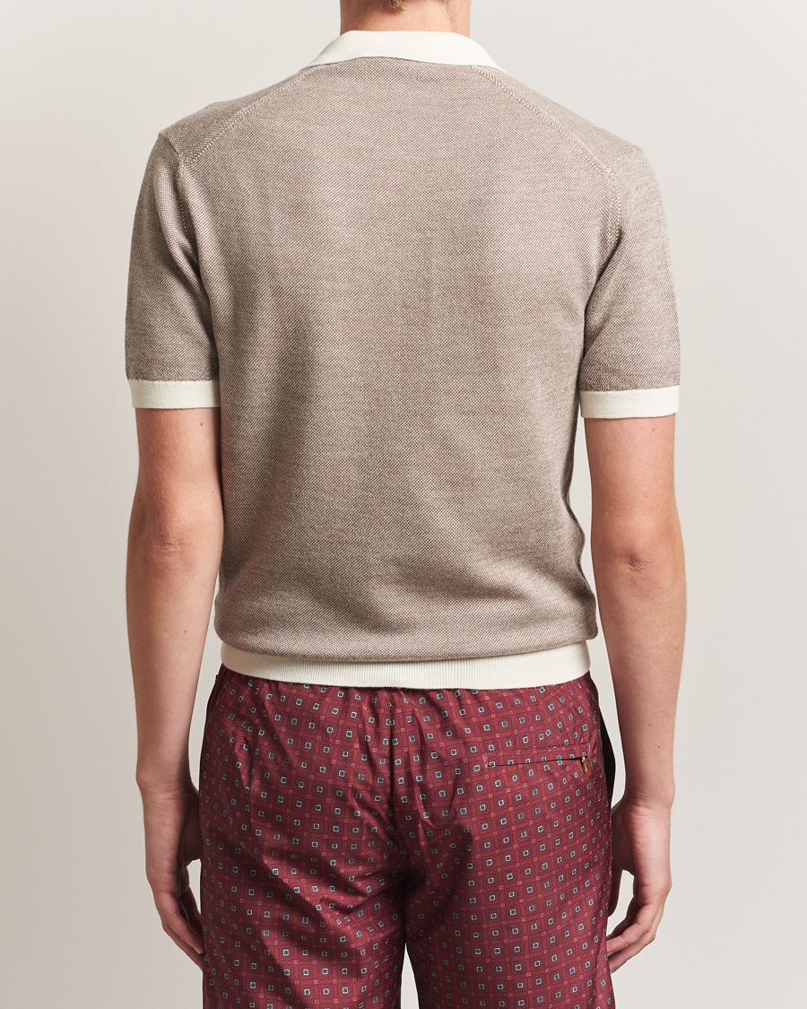Uomini | Polo | Orlebar Brown | Horton Contrast Merino Polo Morel Brown/Sand