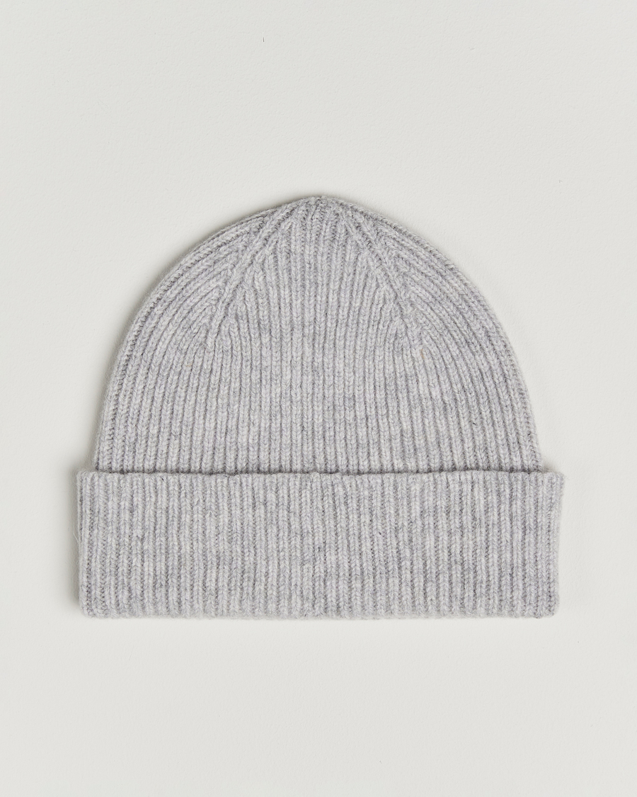 Uomini | Berretti | Robert Mackie | Clyde Lambswool Beanie Pearl Grey
