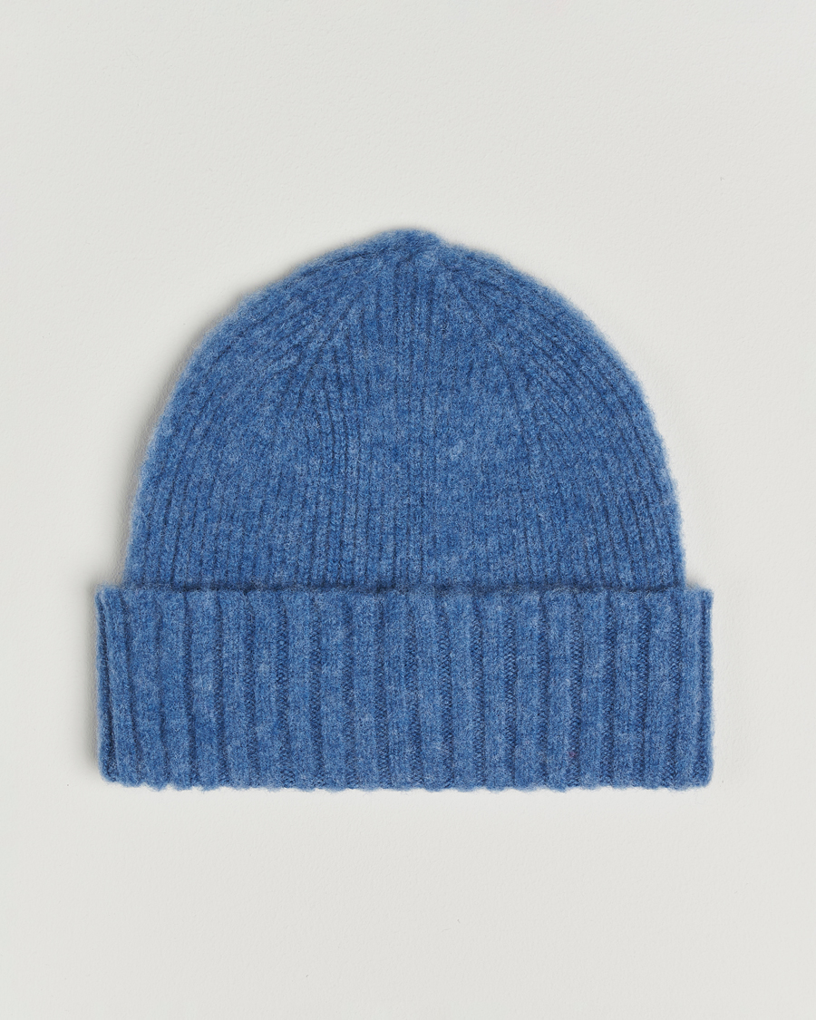 Uomini | Berretti | Robert Mackie | Rona Ribbed Shaggy Lambswool Beanie Light Blue