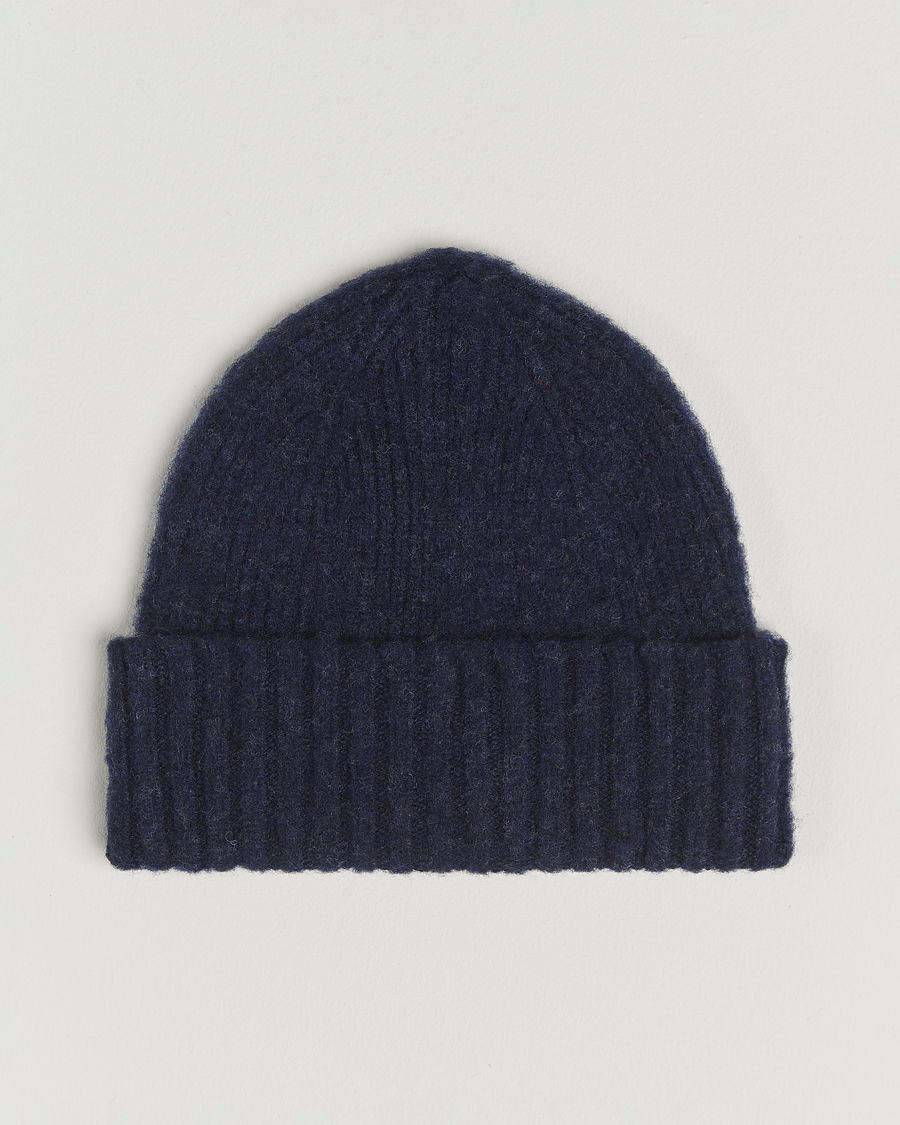 Uomini | Berretti | Robert Mackie | Rona Ribbed Shaggy Lambswool Beanie Blue