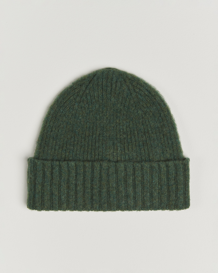 Uomini | Berretti | Robert Mackie | Rona Ribbed Shaggy Lambswool Beanie Green