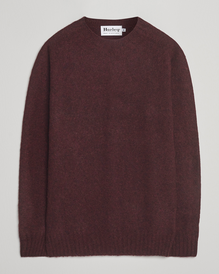 Uomini | Maglieria | Harley Of Scotland | Brushed Supersoft Lambswool Crewneck Beetroot