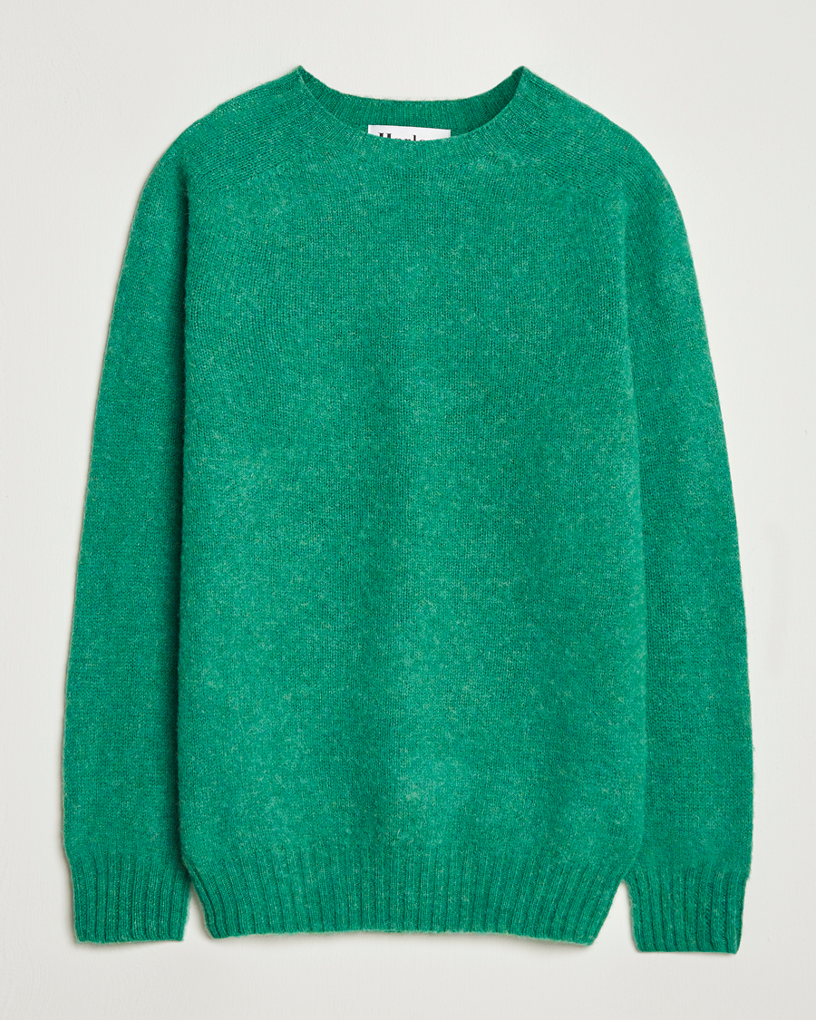 Uomini | Maglieria | Harley Of Scotland | Brushed Supersoft Lambswool Crewneck Evergreen