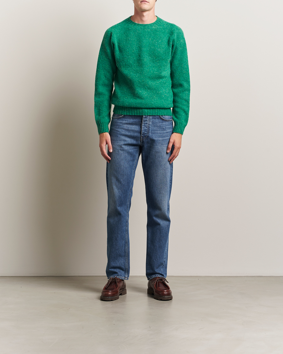 Uomini | Maglieria | Harley Of Scotland | Brushed Supersoft Lambswool Crewneck Evergreen
