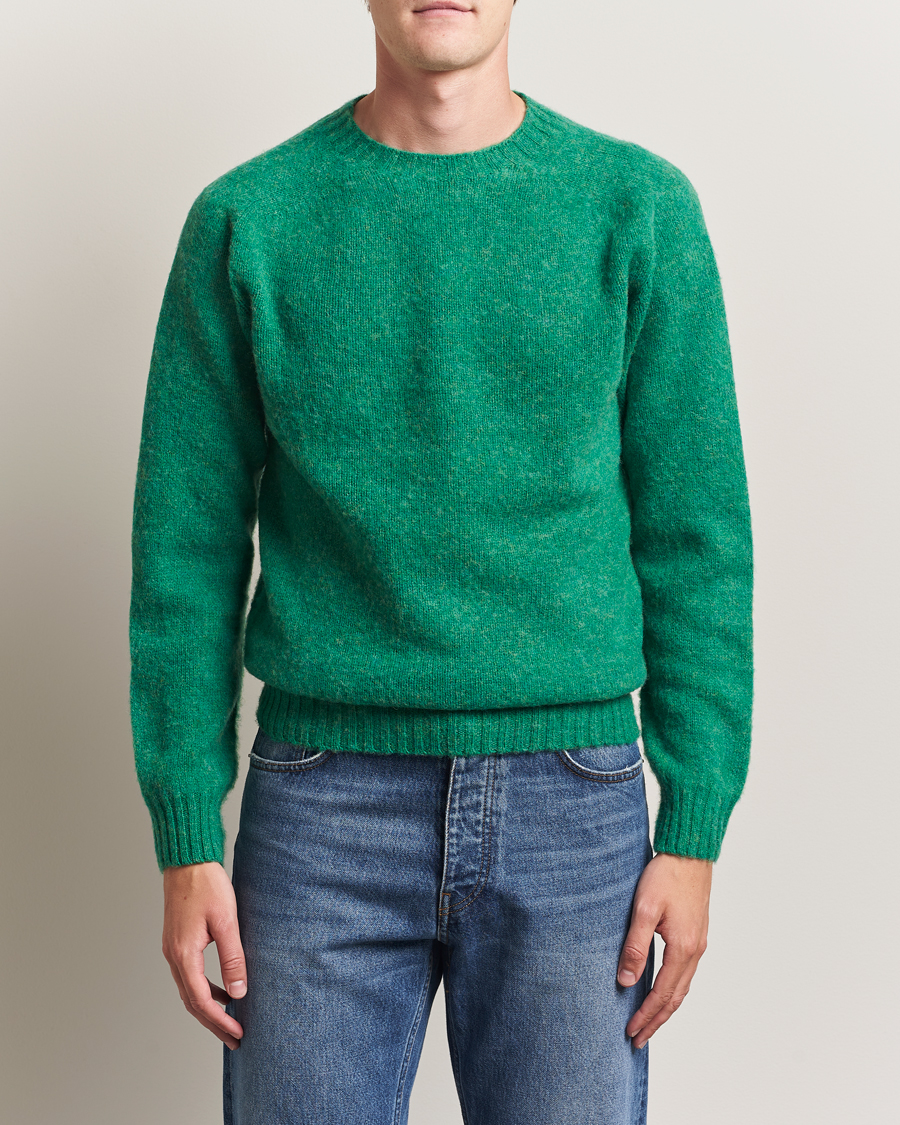 Uomini | Maglieria | Harley Of Scotland | Brushed Supersoft Lambswool Crewneck Evergreen