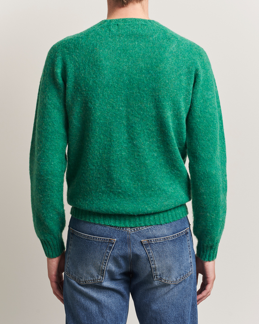 Uomini | Maglieria | Harley Of Scotland | Brushed Supersoft Lambswool Crewneck Evergreen