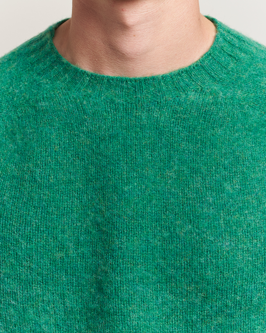 Uomini | Maglieria | Harley Of Scotland | Brushed Supersoft Lambswool Crewneck Evergreen