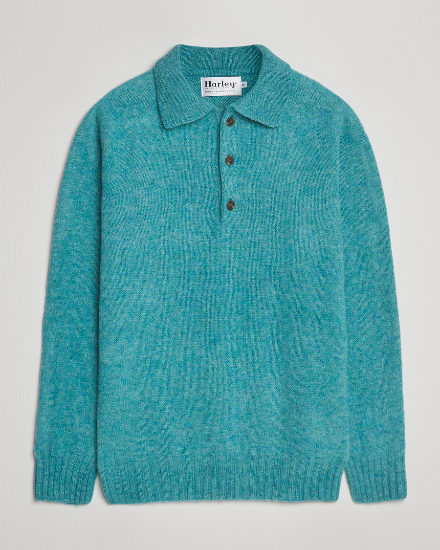 Uomini | Maglieria | Harley Of Scotland | Brushed Supersoft Lambswool Polo Hummingbird