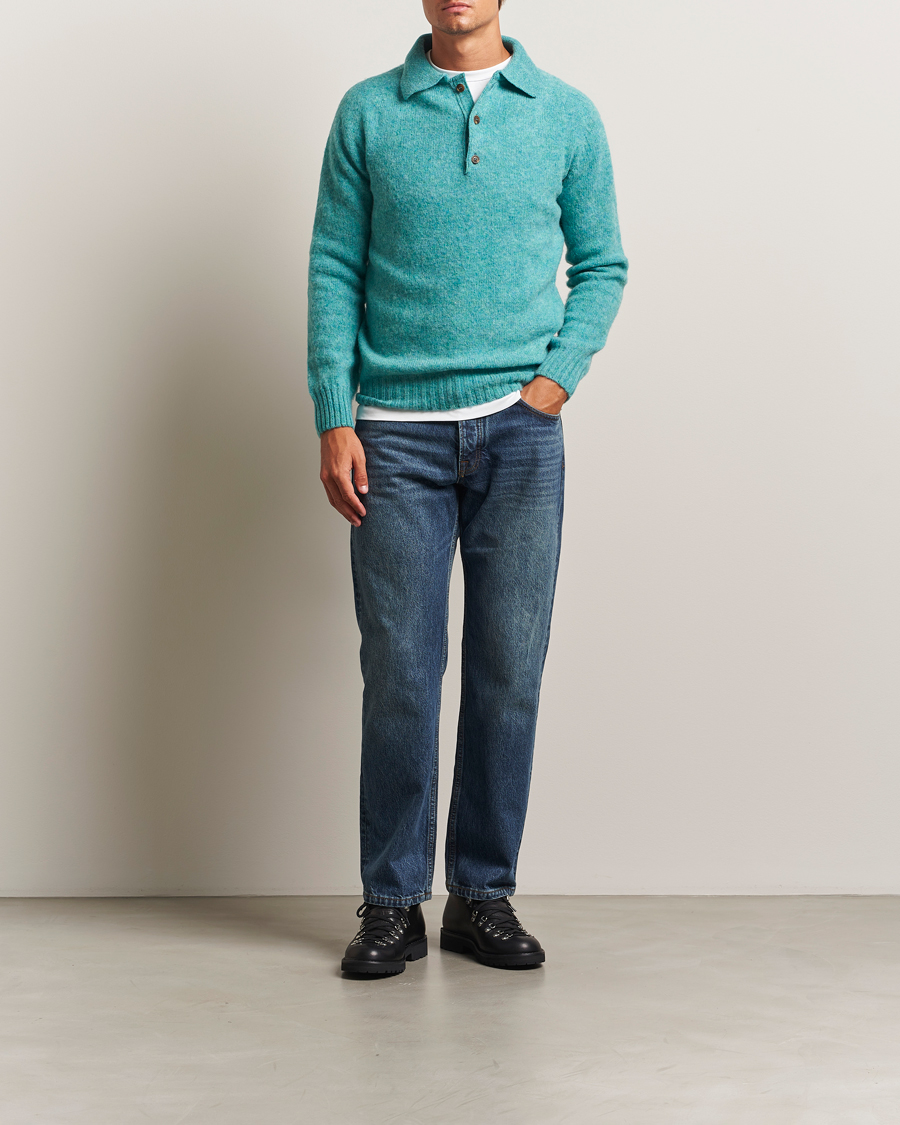 Uomini | Maglieria | Harley Of Scotland | Brushed Supersoft Lambswool Polo Hummingbird