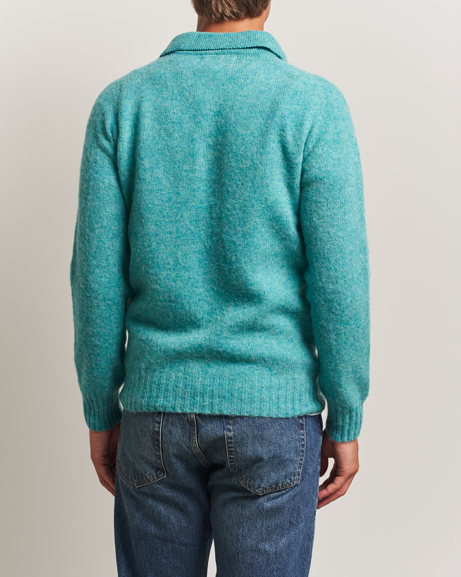 Uomini | Maglieria | Harley Of Scotland | Brushed Supersoft Lambswool Polo Hummingbird