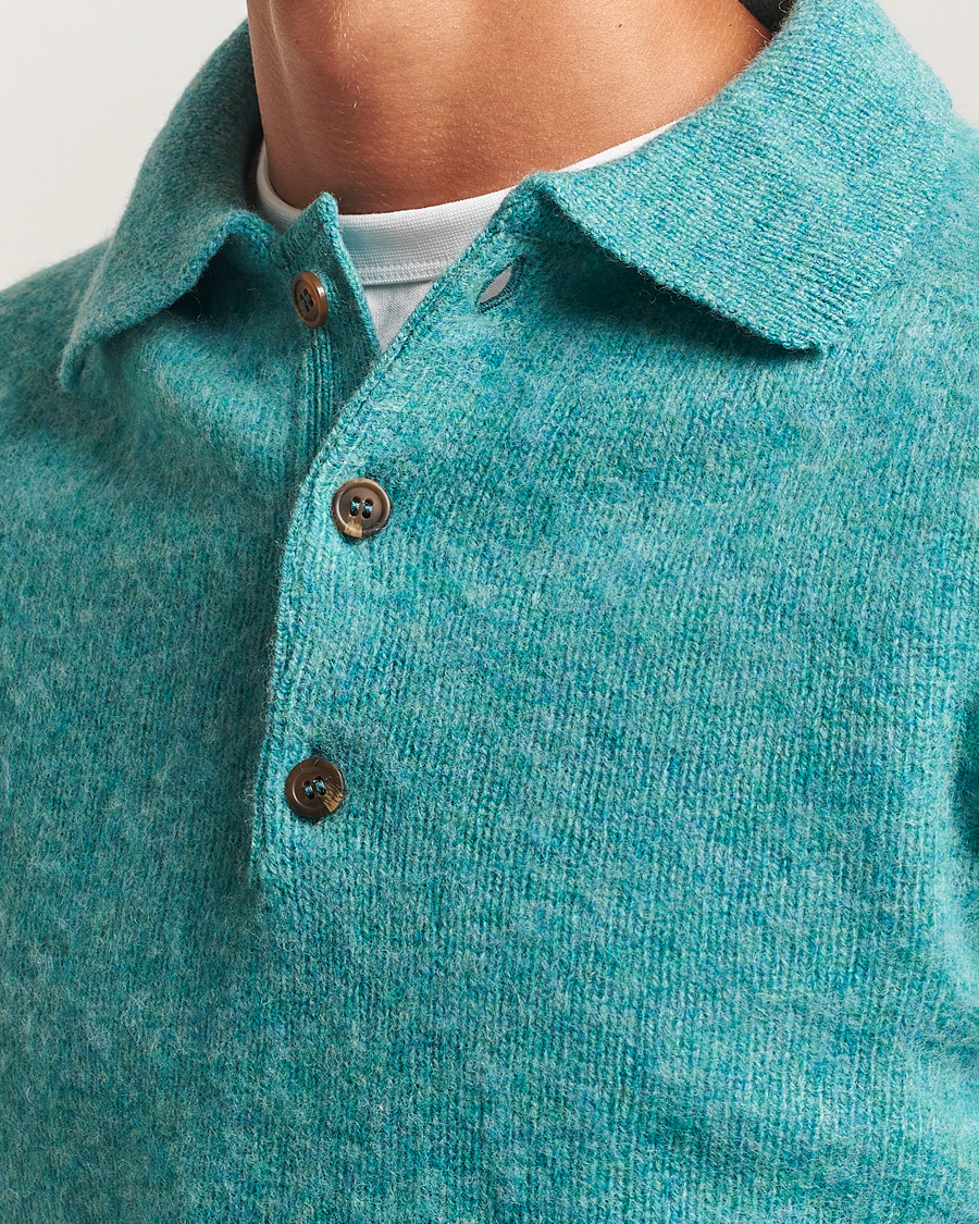 Uomini | Maglieria | Harley Of Scotland | Brushed Supersoft Lambswool Polo Hummingbird