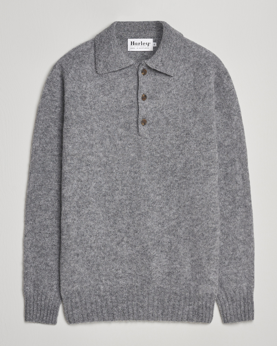 Uomini | Maglieria | Harley Of Scotland | Brushed Supersoft Lambswool Polo Mid Grey