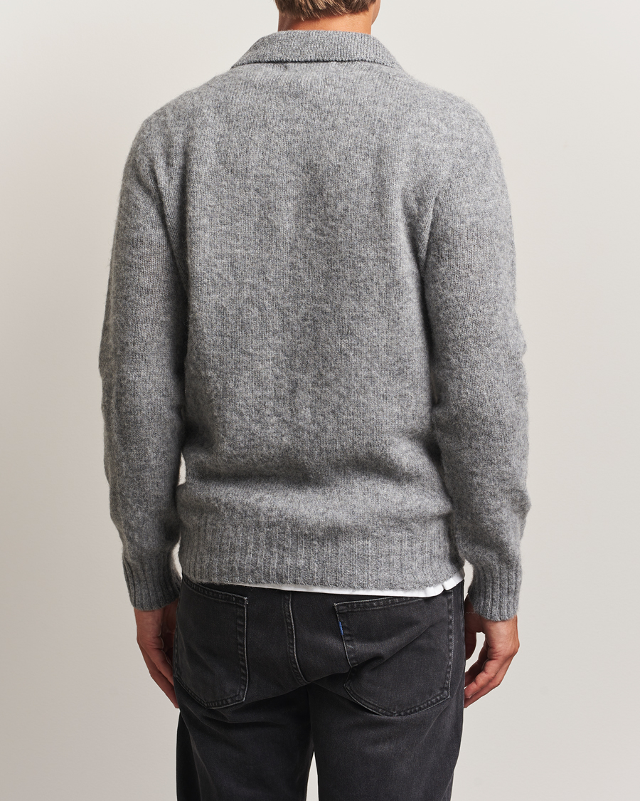 Uomini | Maglieria | Harley Of Scotland | Brushed Supersoft Lambswool Polo Mid Grey