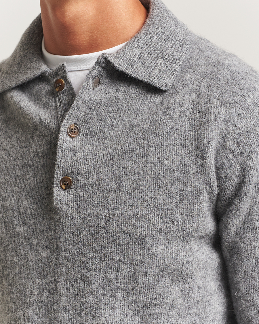 Uomini | Maglieria | Harley Of Scotland | Brushed Supersoft Lambswool Polo Mid Grey