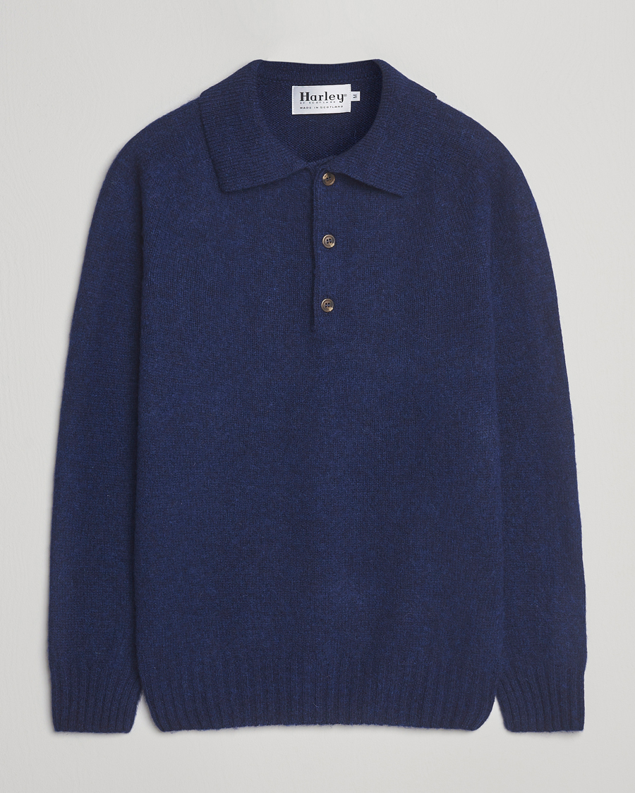 Uomini | Maglieria | Harley Of Scotland | Brushed Supersoft Lambswool Polo Nightsky