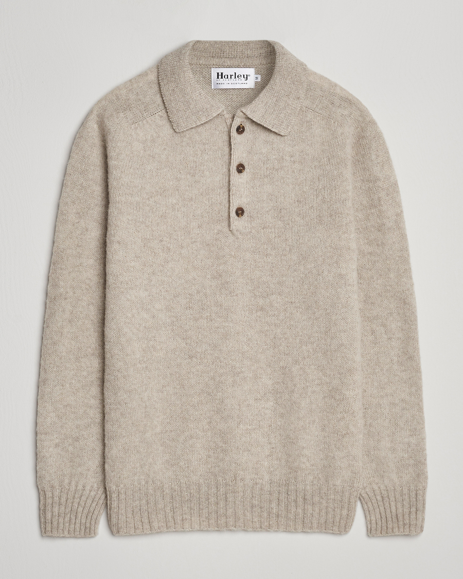 Uomini | Maglieria | Harley Of Scotland | Brushed Supersoft Lambswool Polo Vellum