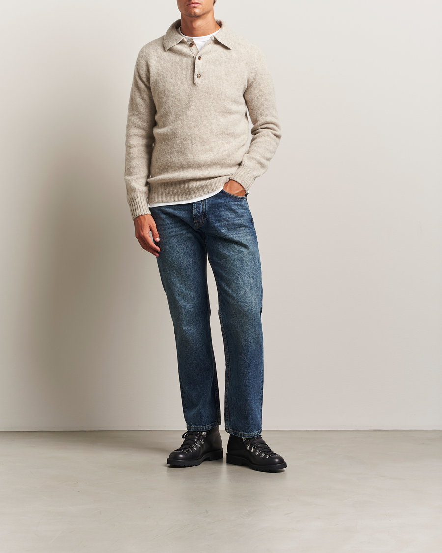 Uomini | Maglieria | Harley Of Scotland | Brushed Supersoft Lambswool Polo Vellum