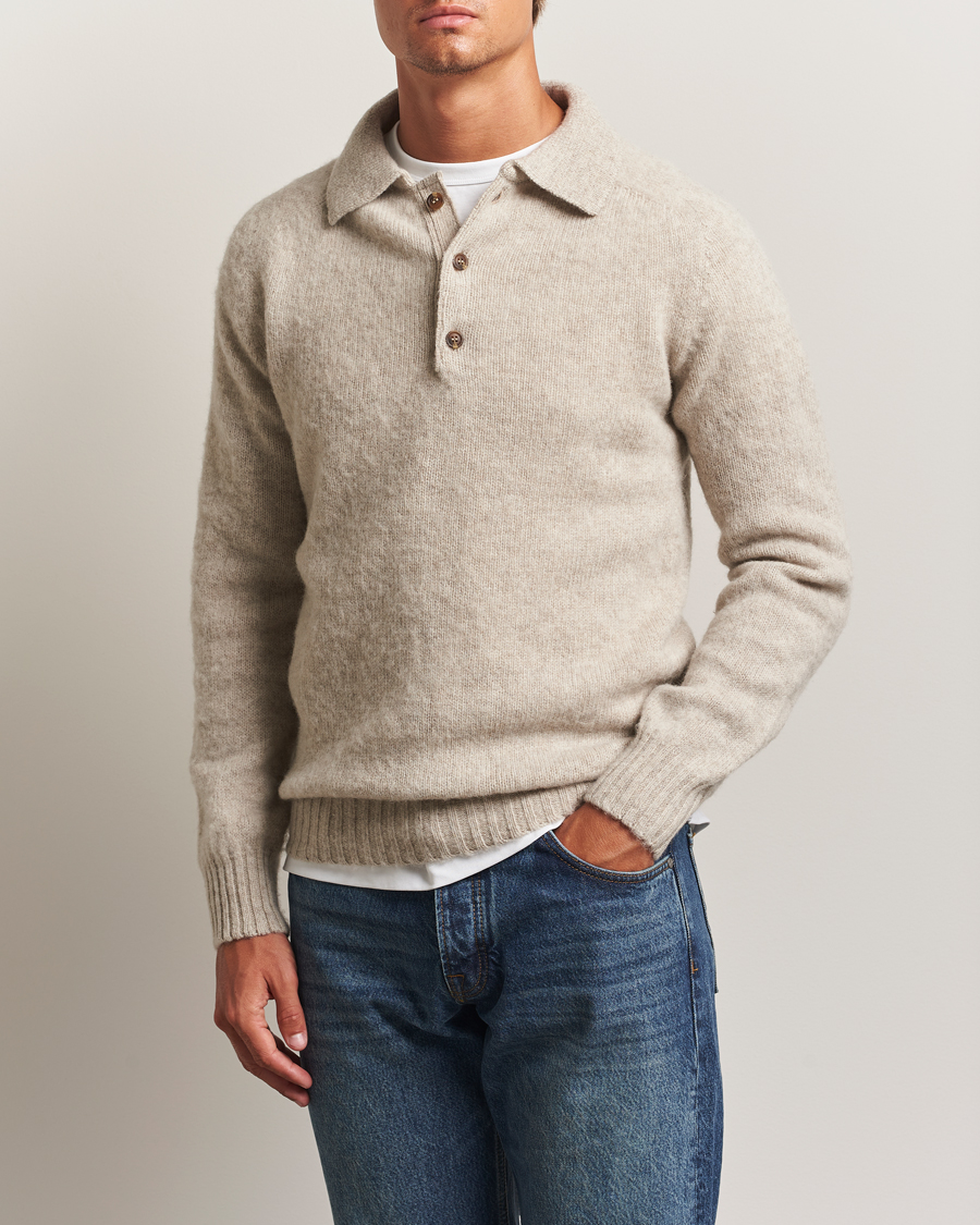 Uomini | Maglieria | Harley Of Scotland | Brushed Supersoft Lambswool Polo Vellum
