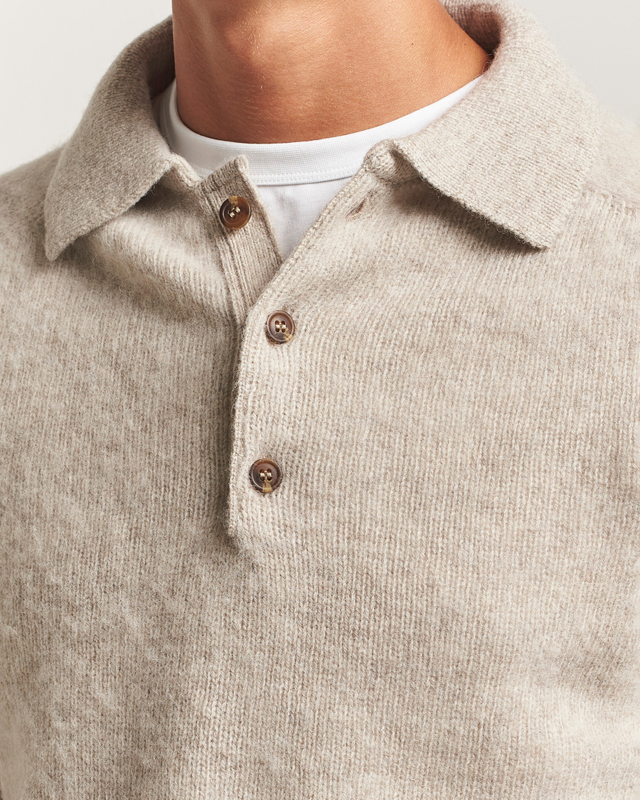 Uomini | Maglieria | Harley Of Scotland | Brushed Supersoft Lambswool Polo Vellum