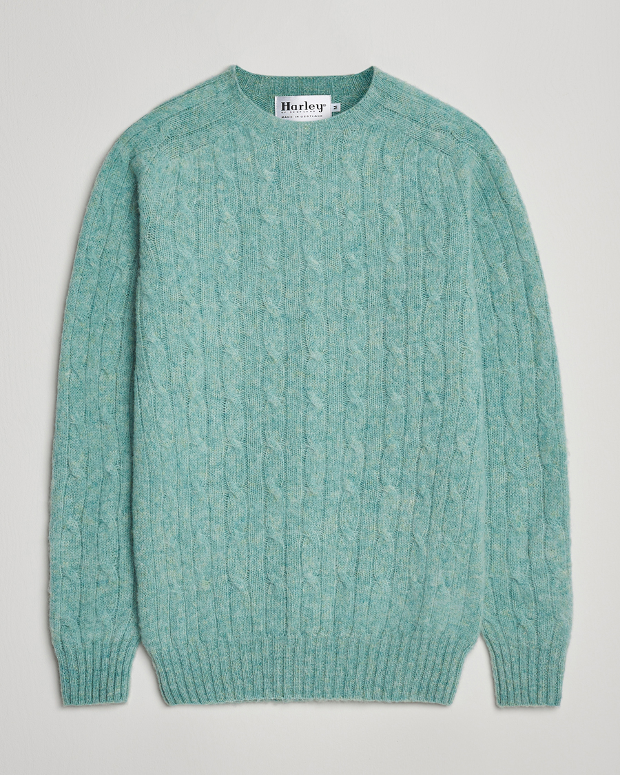 Uomini | Maglieria | Harley Of Scotland | Brushed Supersoft Lambswool Cable Opal