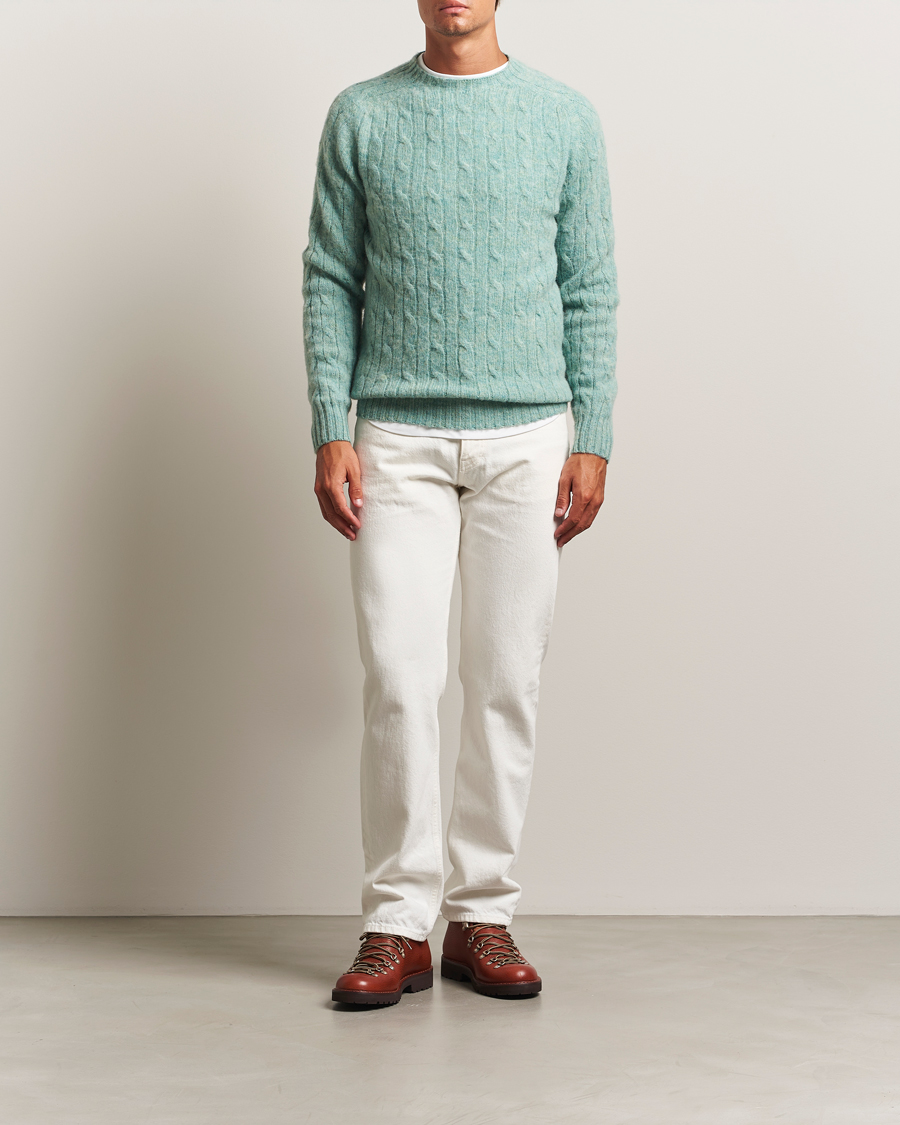 Uomini | Maglieria | Harley Of Scotland | Brushed Supersoft Lambswool Cable Opal