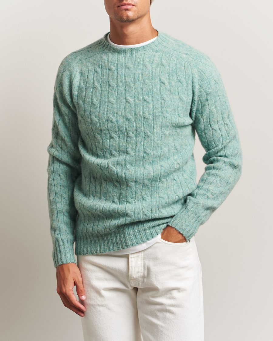 Uomini | Maglieria | Harley Of Scotland | Brushed Supersoft Lambswool Cable Opal