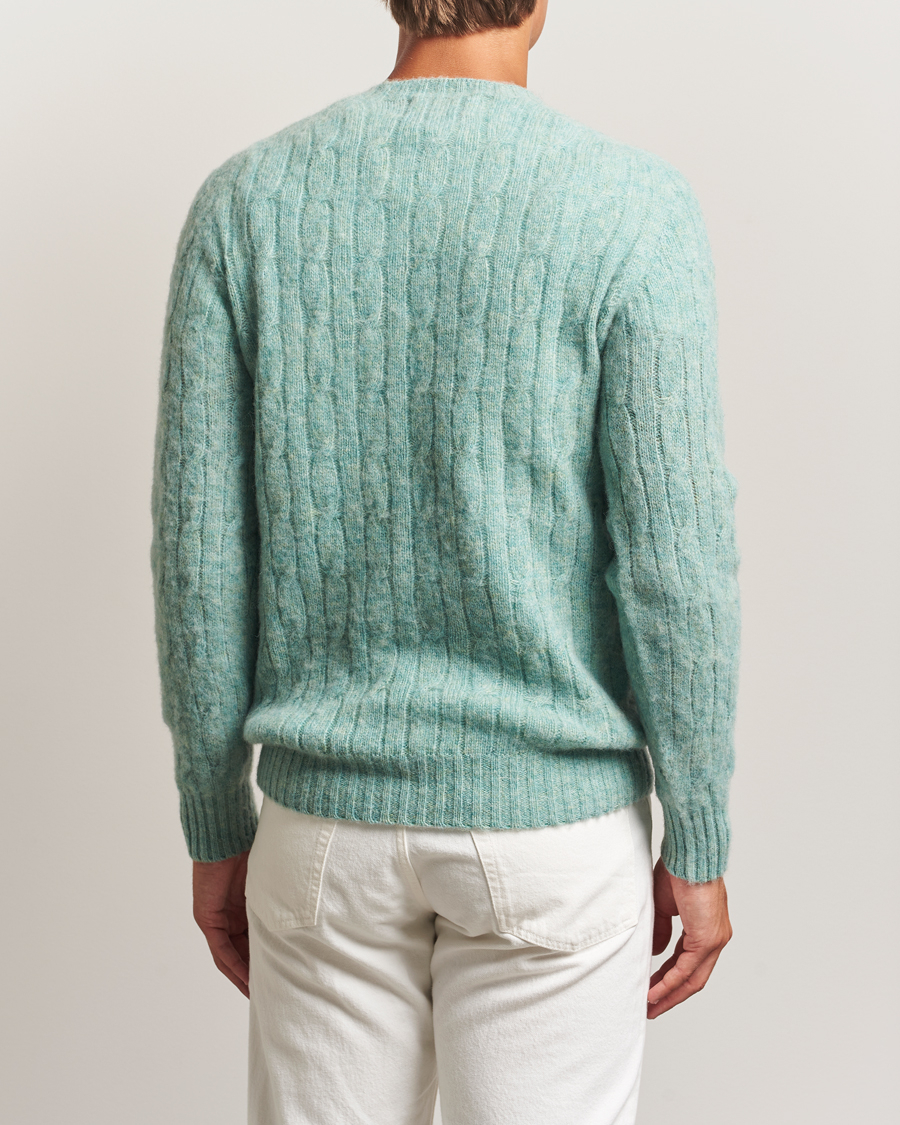 Uomini | Maglieria | Harley Of Scotland | Brushed Supersoft Lambswool Cable Opal