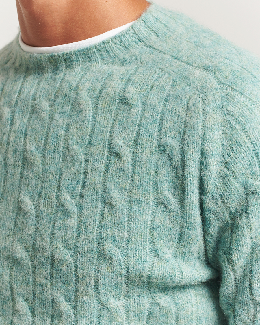 Uomini | Maglieria | Harley Of Scotland | Brushed Supersoft Lambswool Cable Opal
