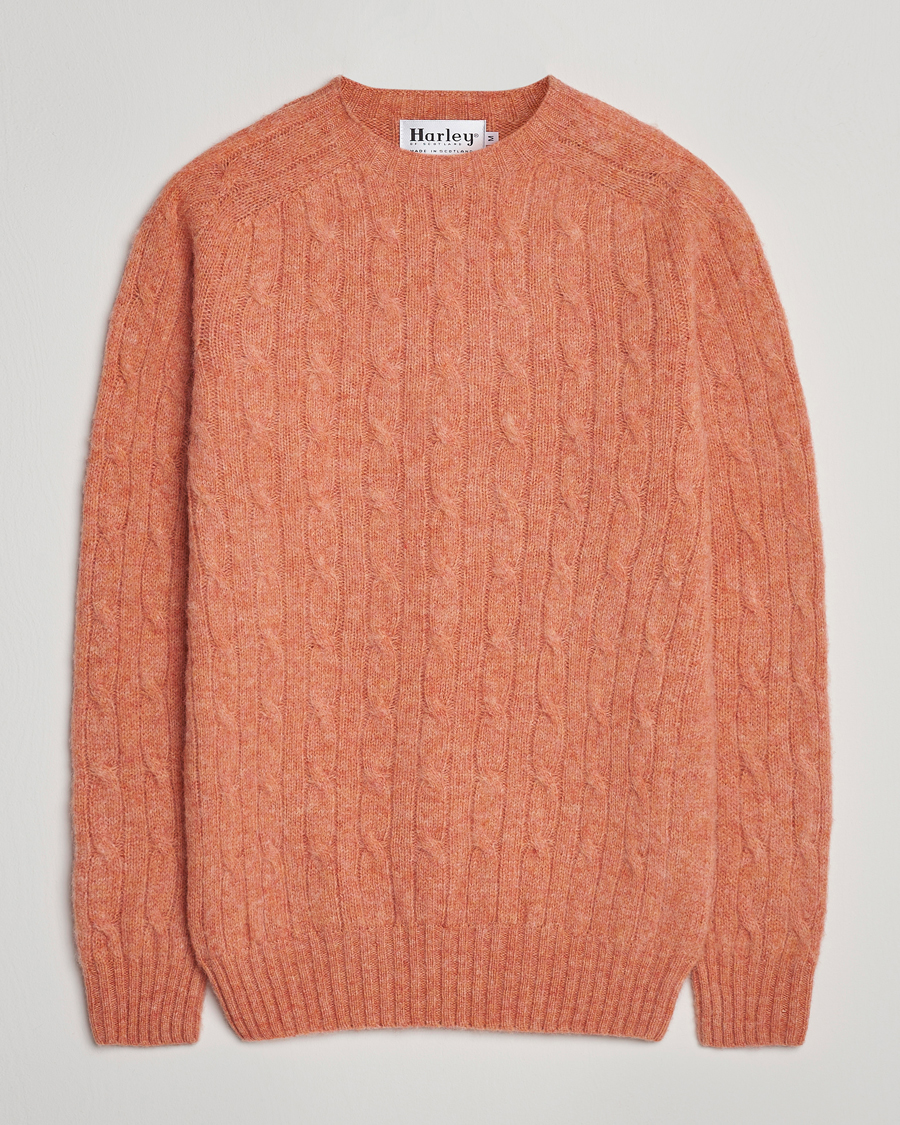 Uomini | Maglieria | Harley Of Scotland | Brushed Supersoft Lambswool Cable Parfait