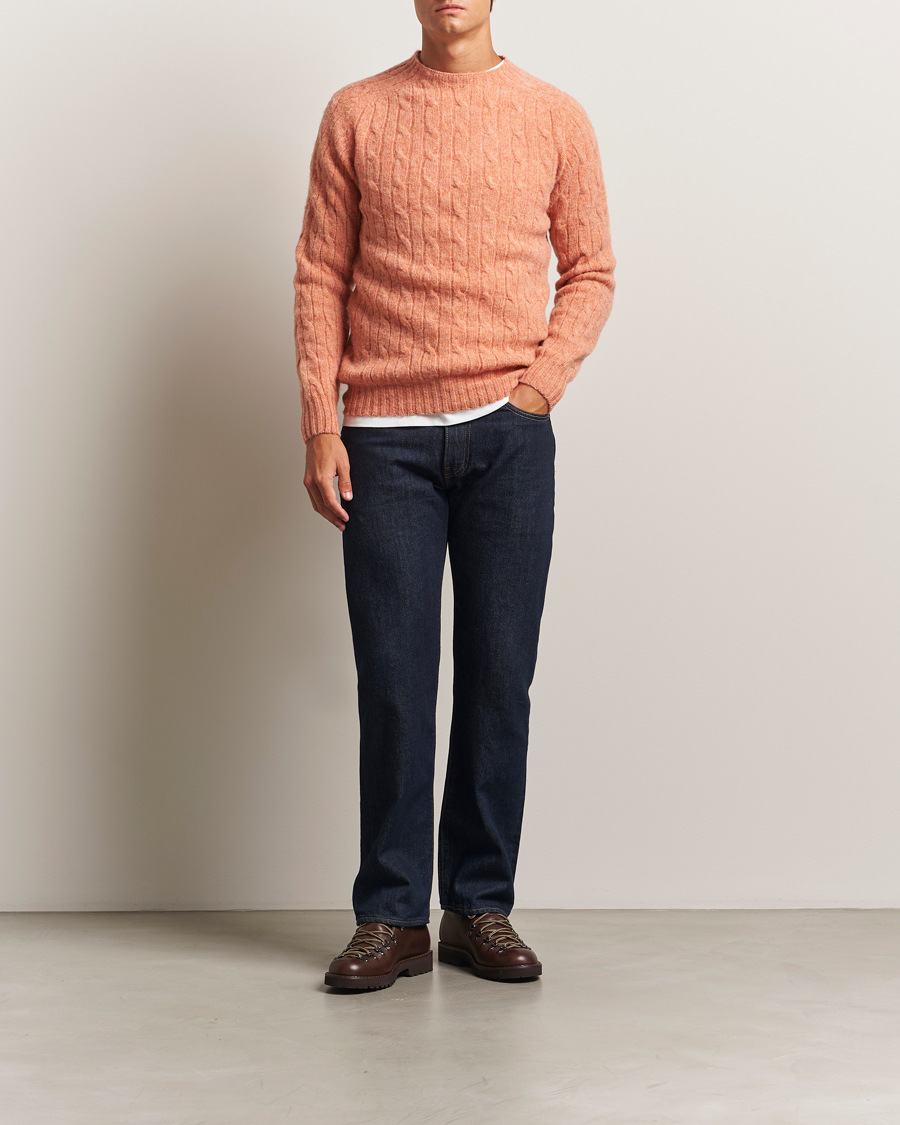 Uomini | Maglieria | Harley Of Scotland | Brushed Supersoft Lambswool Cable Parfait