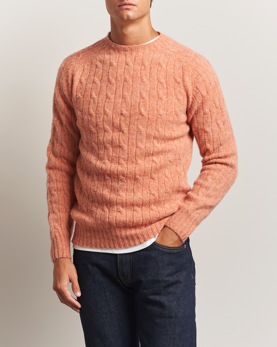 Uomini | Maglieria | Harley Of Scotland | Brushed Supersoft Lambswool Cable Parfait